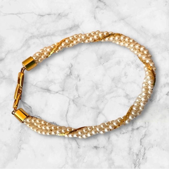 Vintage Faux Pearl and Gold Bracelet Tiny Stands of Beads - Picture 1 of 3